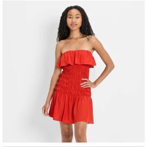 🌸 Future Collective Red Drop Waist Ruffle Dress Size Small New